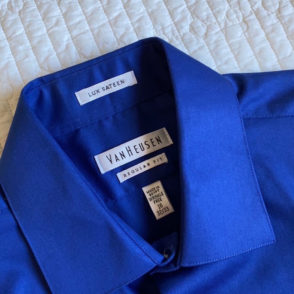VAN HEUSEN MEN’s LUX SATEEN SHIRT ROYAL BLUE Sz 16